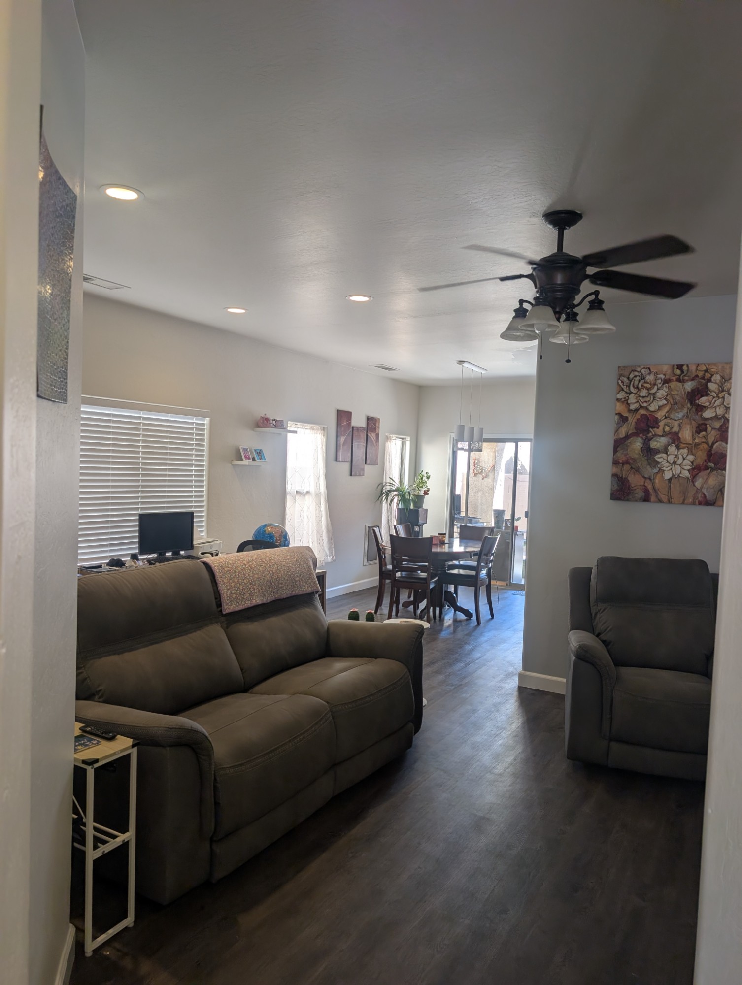 Living room open to the dining area